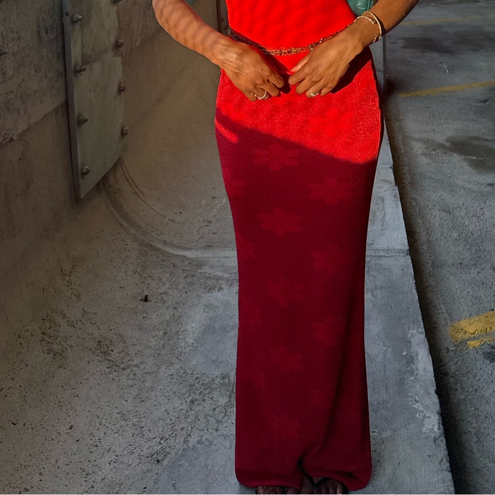 SHEIN Red Floral Maxi Skirt